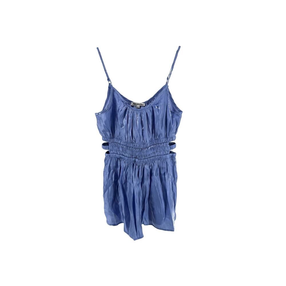 Blue Metallic Pleated Romper Size Medium NWT Spaghetti Strap Stilettos Brand